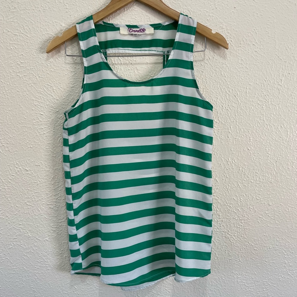 Green and White Striped Tank w Square Open Back